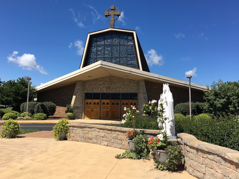 St. Brendan Church and Prayer Garden set on a perfect blue sky day