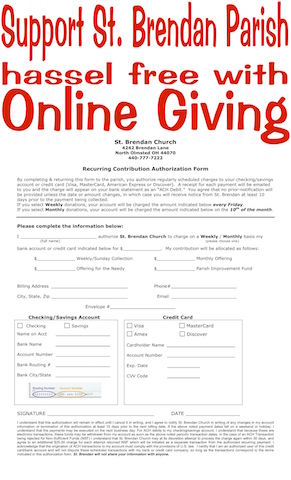 photo of form; support st brendan parish hassel free with online giving