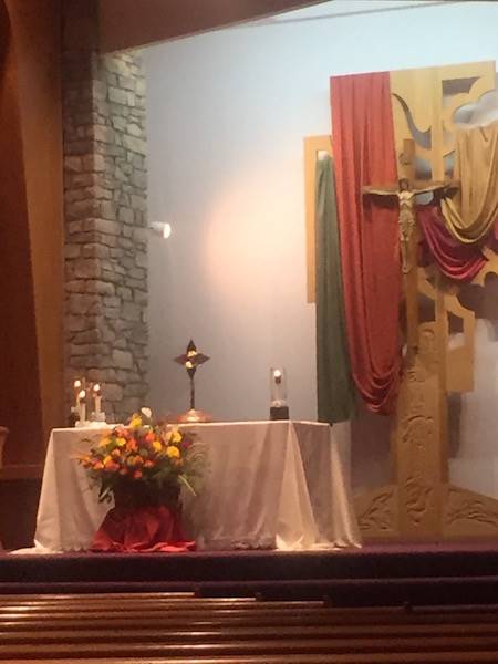 church altar adorned in fall colors