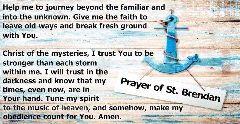 stressed wood with anchor and text of prayer of st brendan