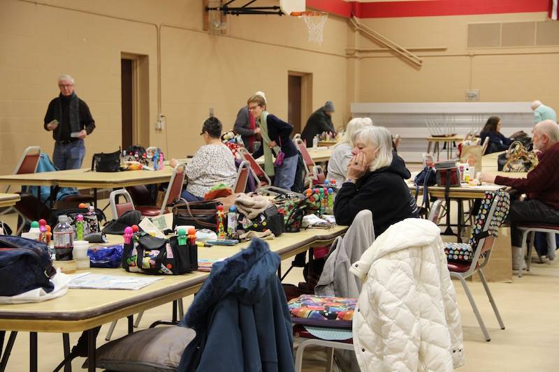 players set up in the bingo hall