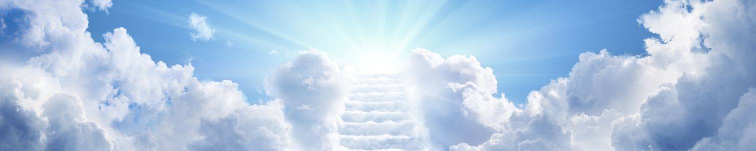 cloud staircase leading to heaven set in blue skies