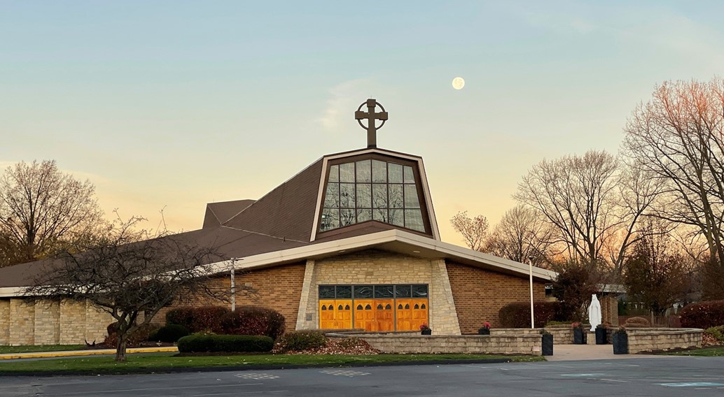 church under a full moon