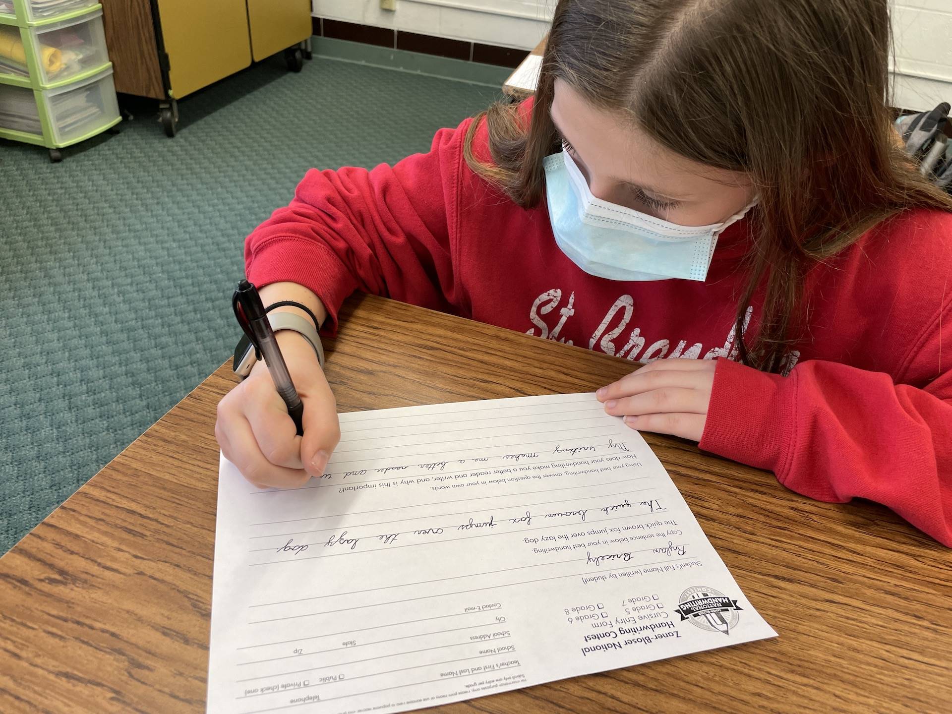 student practices handwriting