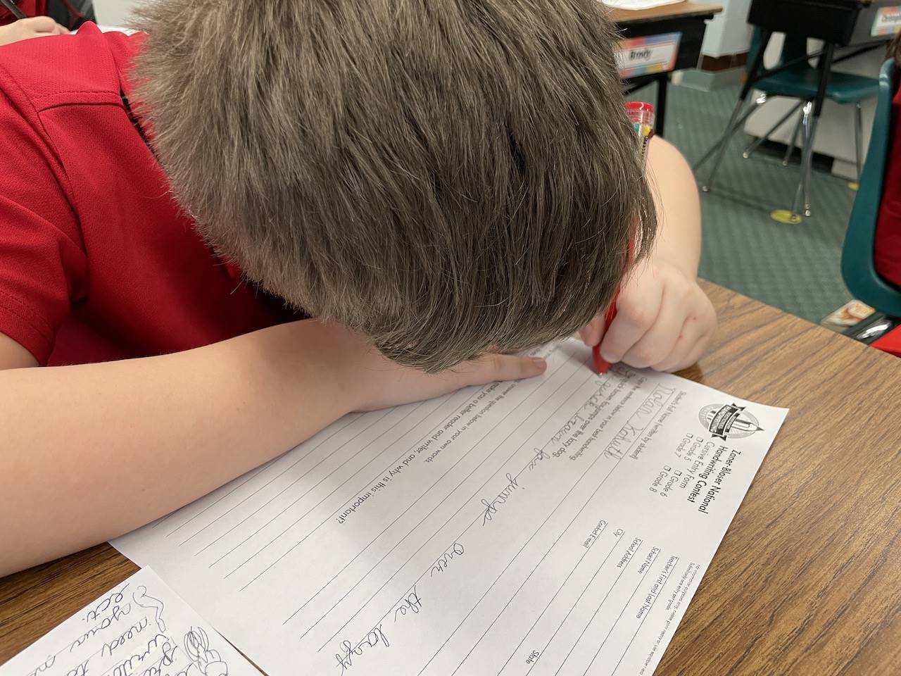 student practices handwriting