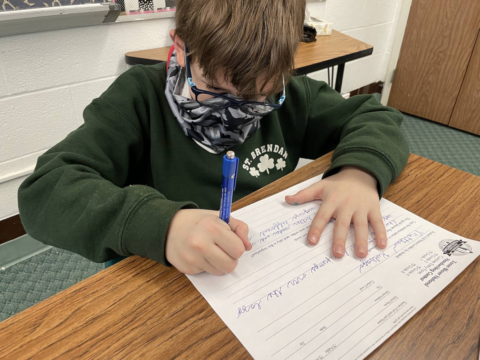 student practices handwriting