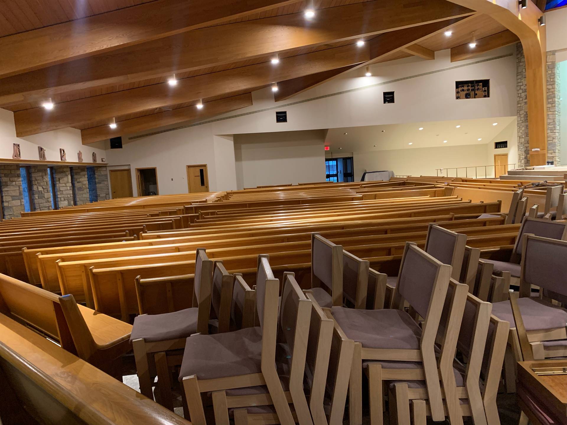 pews stacked to the side