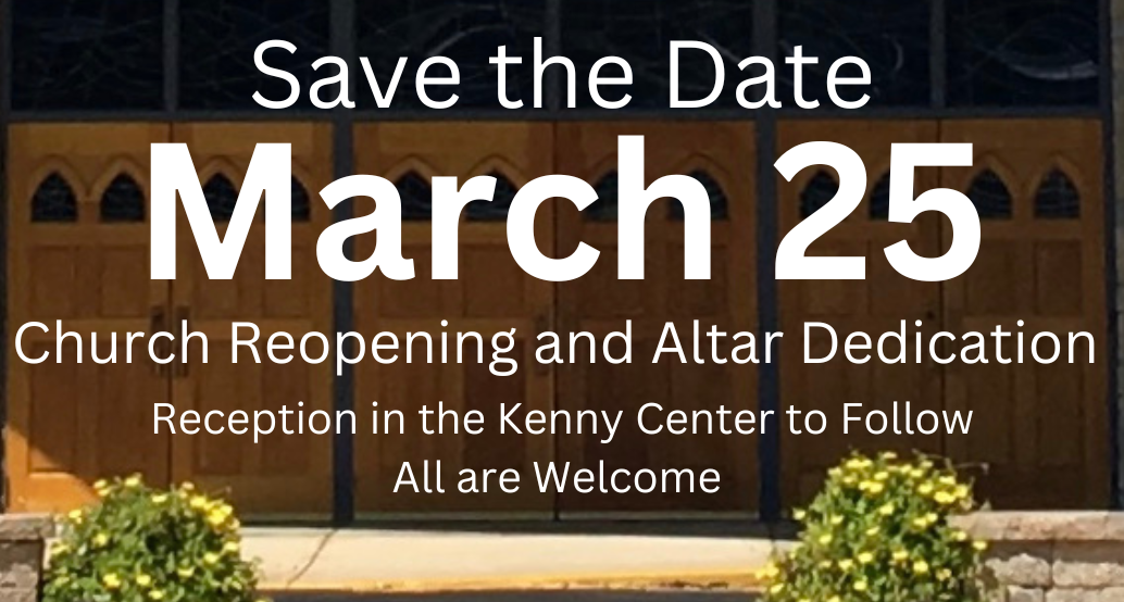 church reopening and altar dedication March 25; reception after