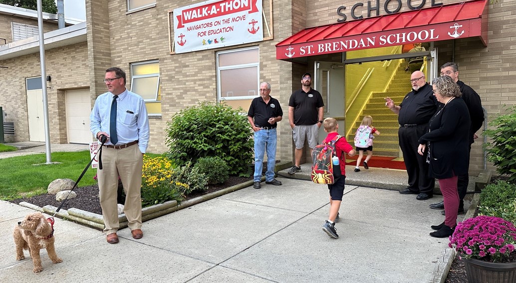 students file in for the first day of school